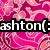 Animated icon with four distinct color schemes featuring 'ashton:)' text and heart symbols on pink, grayscale, yellow-orange, and gray backgrounds.