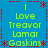 Blue background with red dotted border and asterisks, displaying repeated text "I Love Treavor Lamar Gaskins" in yellow-green pixelated font across four identical quadrants.