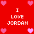 Red background with repeated white text "I LOVE JORDAN" and pink heart icons arranged in a pattern