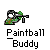 Animated paintball buddy icon contact sheet showing 13 sequential frames of a character in camouflage gear firing a paintball gun with tree and foliage background elements.