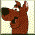 Animated pixel art of Scooby-Doo's head and torso with text 'Scooby Doo' below, showing sequential mouth movements against a light background.