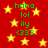 Red background with yellow stars and green text reading haha, lol, ily, (333) in two vertical
