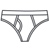 Pixelated grayscale icon depicts a pair of briefs with a central waistband and two side straps forming a V-shape below.