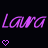 Two side-by-side display the word 'Lara' in stylized purple text on black and pink backgrounds with a pixelated heart icon below