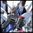 A 48x48 pixel buddy icon featuring a Gundam-style robot on the left and text elements on the right, with visible animation frames showing slight pose differences.