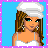 Pixel art contact sheet showing a female character's outfit and text elements across multiple frames with blue background and purple border.