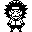 Pixel art character with spiky hair and rectangular eyes in four vertical of four identical frames each
