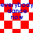 Blue text 'everybody dance now' on red and white checkered background with diamond-shaped pattern.