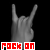 Four grayscale hand gestures forming the rock-on symbol with red 'ROCK ON' text below each, arranged in a on black background