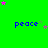 Green background with blue 'peace' text repeated in a , pink and purple stars scattered throughout