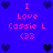 Pixelated blue background with pink text reading 'I Love Cassie L <33' and dark purple heart icons arranged in a pattern