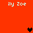 Pixelated red background with white text 'ily Zoe' repeated four times and three heart symbols in black or brown tones.
