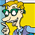 Pixelated cartoon character with blonde hair and green glasses on left, green text "Original Icons .com" on dark green background right, both sides in 2x1 contact sheet layout.
