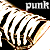 Four identical display a stylized, striped object with text overlays reading 'punk', 'style', and 'lover' against black backgrounds