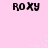 Four identical 'ROXY' text icons on pink background with scattered light blue dots, each icon rendered in black pixelated font.