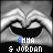 Animated sequence of a stylized face with hands forming a heart shape, displaying text 'EMMA & JORDAN' in pixelated font.