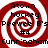 Red and white spiral pattern with text elements arranged in four quadrants on a