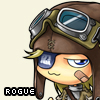 Pixelated character with orange face, blue eye patch, and brown aviator helmet with goggles, standing against light beige background.