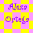 Purple text 'Alexa Ortega' on a yellow and pink checkered background with animated diamond-shaped pattern changes.