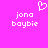 Pixelated text and heart symbol on bright pink background, with 'jona boybie' repeated in two