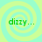 Green text reading 'dizzy...' appears on a light blue and yellow spiral background in four identical quadrants.