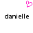 A static pixel art icon featuring a pink heart symbol above two identical black text instances of 'danielle' on white background.