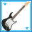 Pixelated electric guitar icon with blue star accents, text variations changing across frames from 'G' to 'GUITAR', and partial letter sequences like 'E', 'EA', 'EAR', 'EBBE'.