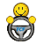 Animated contact sheet of a yellow smiley face character holding a steering wheel with blue text, showing 25 sequential frames across five rows and five columns on a gray background.