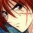Pixelated anime-style character with reddish-brown hair and light skin, wearing a blue garment, next to black background with white text.