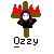 Pixel art icon of a figure with purple hair and white face on a brown cross, red flame-like shapes above the horizontal bar, black clothing, and 'Ozzy' text below.