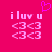 Pixelated pink background with 'i luv u' text, three heart symbols per , and a floating heart icon above the left
