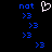Blue pixelated text and symbols on black background with a white heart-shaped icon above the leftmost 'not' text.