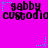 Pixelated text 'gabby' and 'custodio' repeated across a bright pink background with cyan star accents.