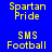 Blue background with yellow text and bars; four distinct text arrangements showing "Spartan Pride" and "SMS Football" in pixelated font across two