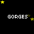Pixelated animation of yellow stars moving across a black background with repeated 'GORGES' text in white pixel font.