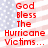 Red text on a pixelated American flag background reads 'God Bless The Hurricane Victims...' in four identical