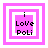 Four variations of a pink and white layered square icon with 'i Love Poli' text, each showing different internal layer arrangements.