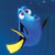 Pixelated blue fish character with yellow tail fin against dark blue background, likely from Finding Nemo franchise.