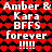 Pixelated red heart pattern background with repeated white text 'Amber & Kara BFFS forever !!!!' in a