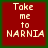 Four identical red square with green borders display the text "Take me to NARNIA" in white pixelated font