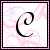 A stylized black cursive letter C on a white background with pink floral patterns and a checkered border.