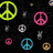 Animated sequence showing peace symbols and related imagery across multiple with color variations and text elements