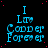 identical blue text icons on a black background with red speckles, each displaying 'I Lr Codder Forever' in a stylized font