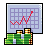 Pixelated icon shows a light blue chart with purple grid lines and red line graph trending upward, below which are green stacks of money with gold coins on top.