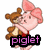 Pixelated character with pink hair and red top holding brown teddy bear, text 'piglet' in purple below.