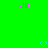 Green background with pink 'JE' text at top left and right, blue heart symbols below each text element.