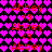 Pixelated red text 'Abbey' with '<3' beneath it repeats across a heart-patterned background shifting from pink to purple hues.
