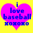 Two identical pixelated heart-shaped icons with blue text on a yellow background, each displaying 'i love baseball' and 'hohoho' in blue pixelated font.