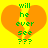 A pixelated orange broken heart on a bright yellow background with green text reading 'will he ever see ???' in vertical alignment.
