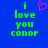 Blue background with green text reading "i love you conor" and a pink pixelated heart symbol above the word "love" in one view, while another view shows no heart.